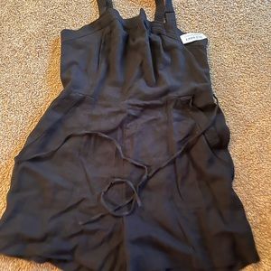 Sleeveless waist defined linen blend utility Romper